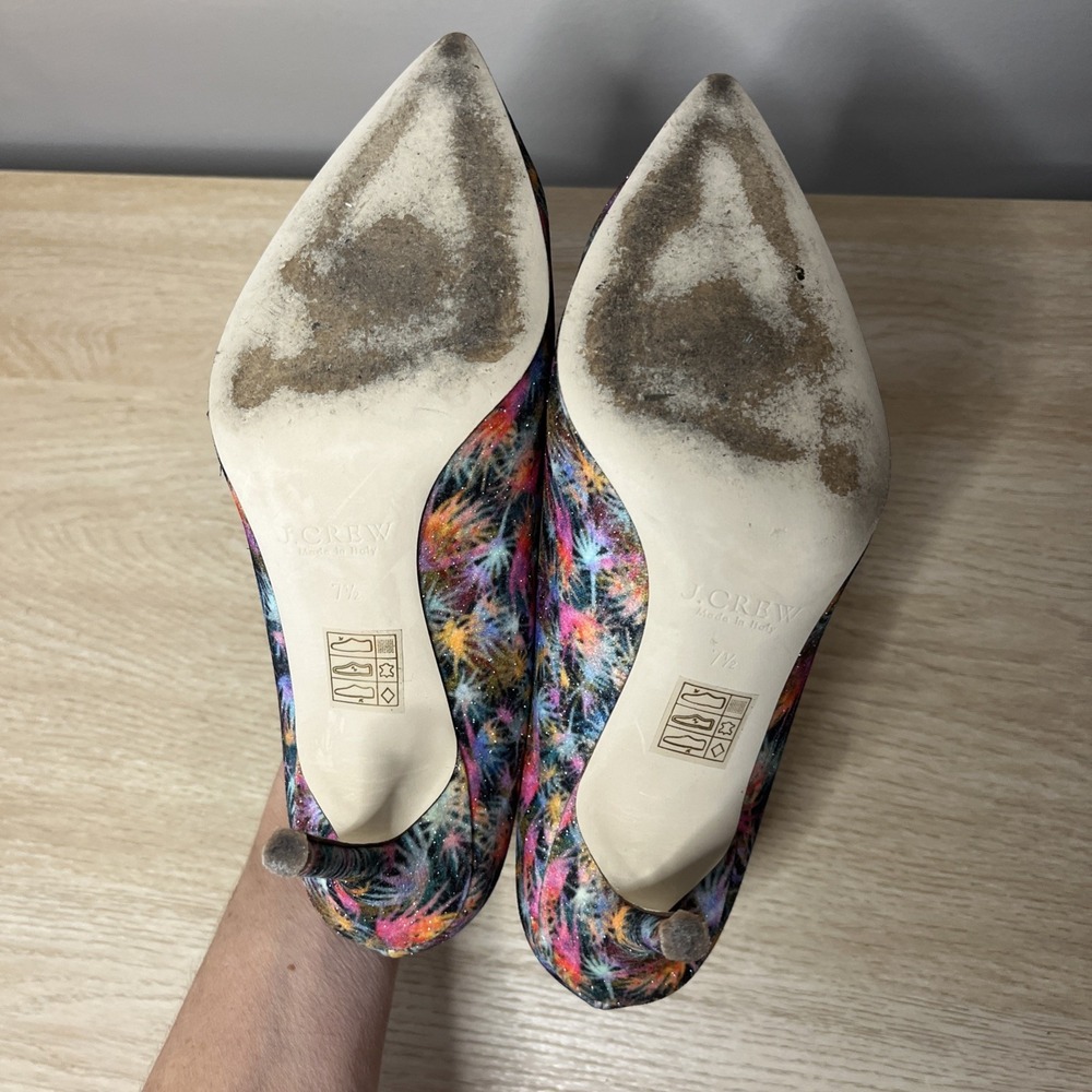 J Crew Elsie Pumps Heels In Glitter Palm‎ Colorful Statement Size 7.5 - Picture 7 of 9